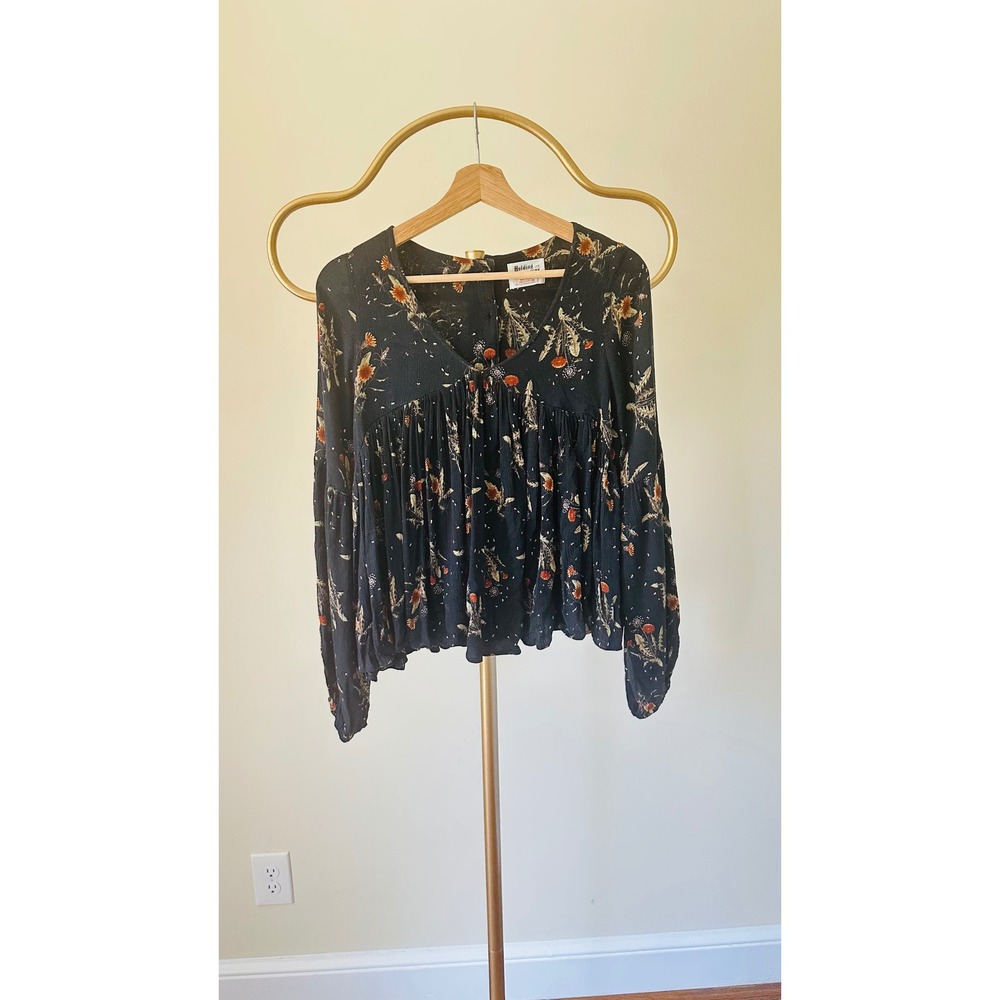 Holding Horses Anthropologie Floral Babydoll Blouse V-Neck Button Back Small - Picture 2 of 9